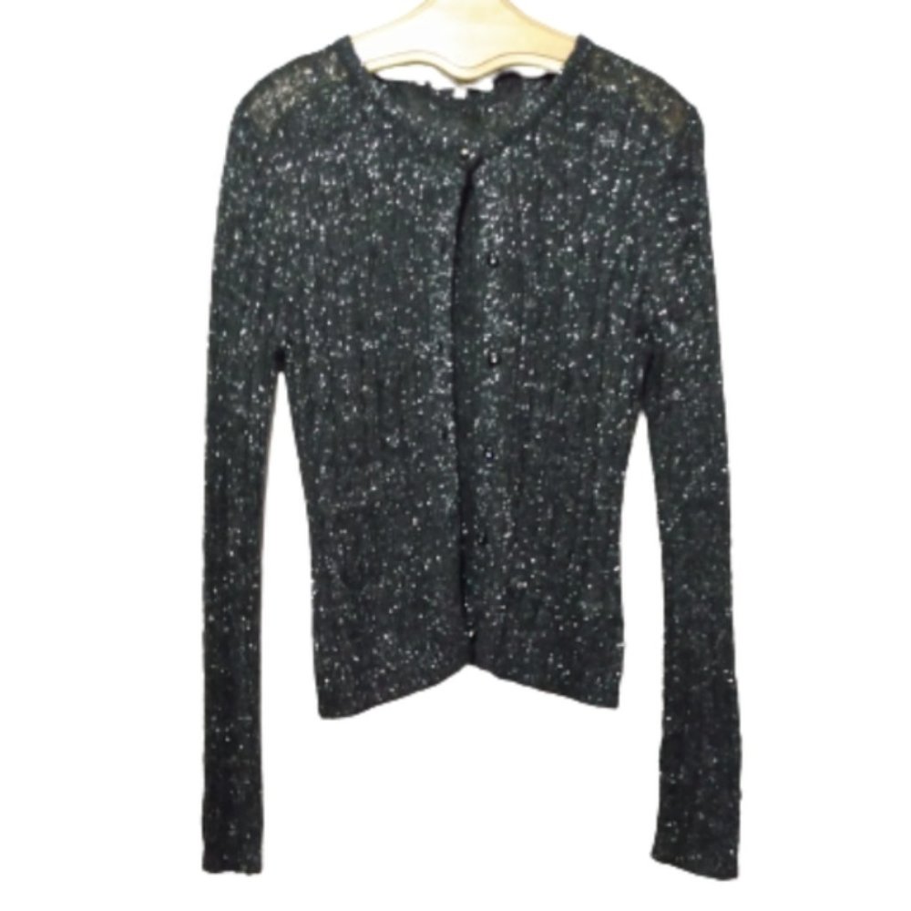 Carol Rose Black & Silver Cable Knit Sweater XL